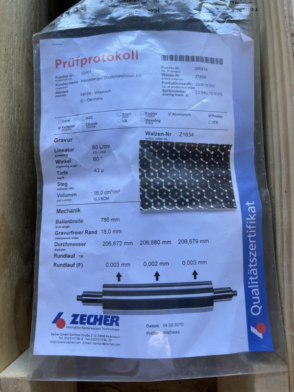 Rouleaux tramés Anilox pour groupe verni Heidelberg XL 75