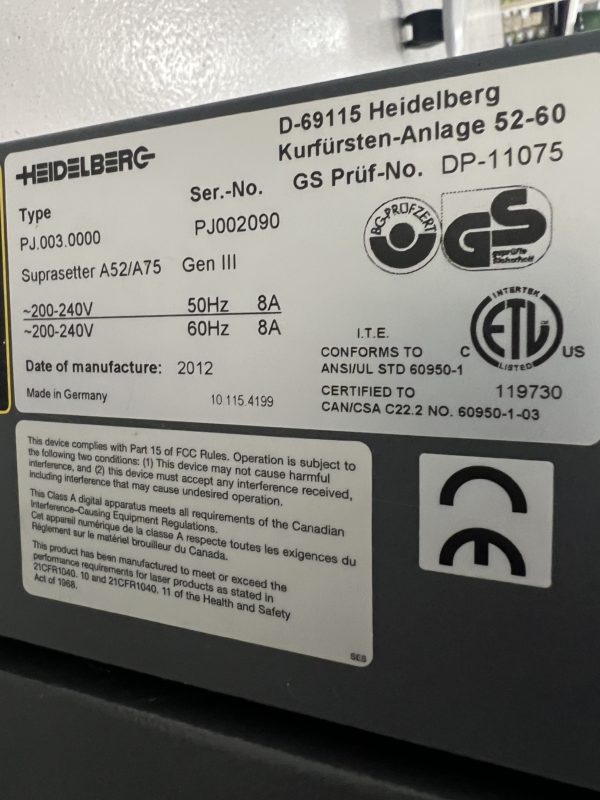 Computer To plate Heidelberg Suprasetter A52-A74 – Image 13